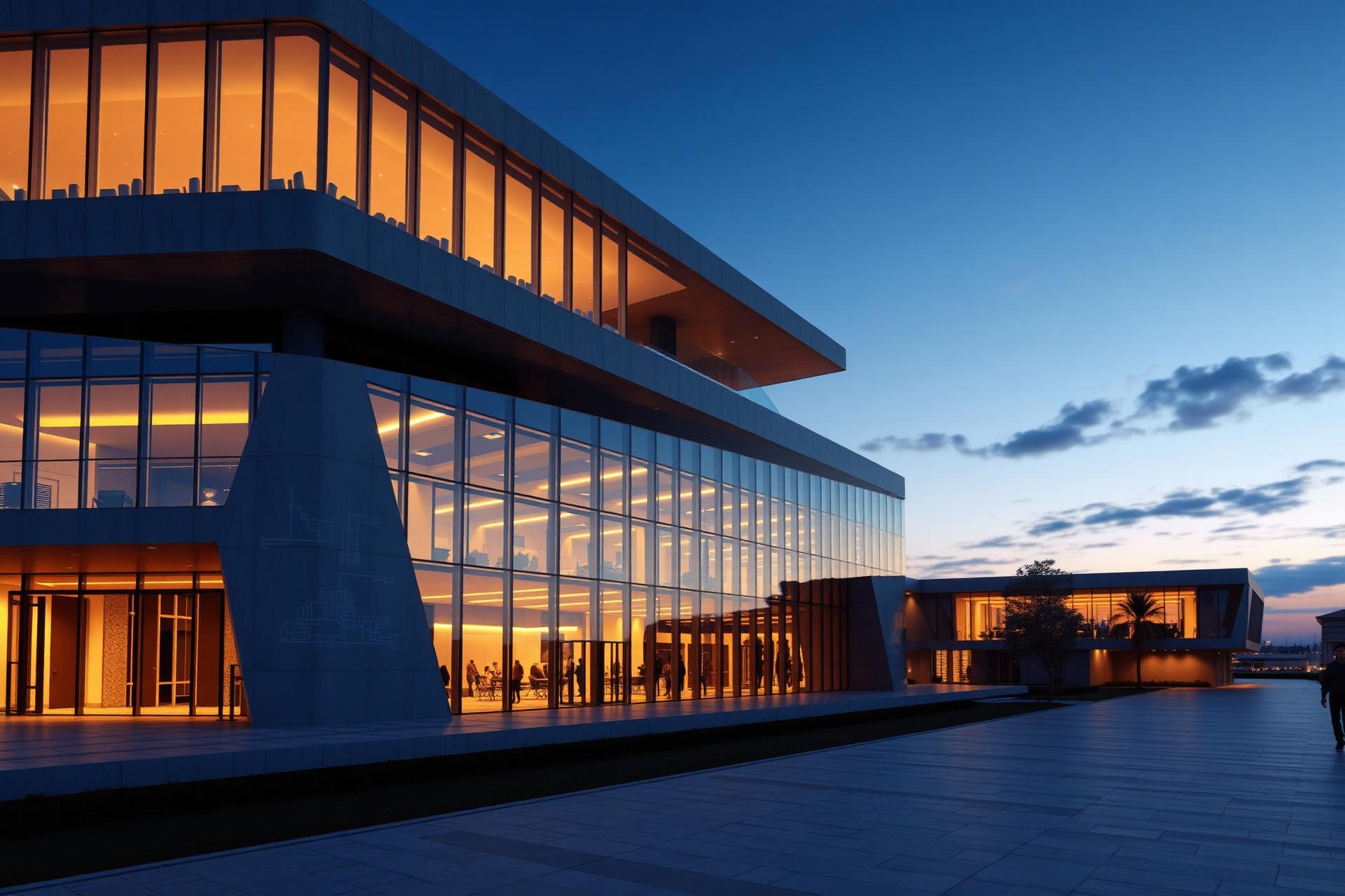 Modern architectural building at dusk
